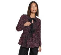 PixieGirl Petite Burgundy Red Leopard Print Tie Bow Top Petite