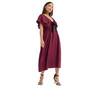 PixieGirl Petite Burgundy Red Velvet Bow Midi Dress Petite