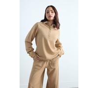 Pixiegirl Petite Button Collar Sweatshirt In Camel Camel