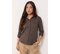 Pixiegirl Petite Button Cotton Shirt In Chocolate Chocolate