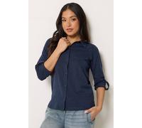 Pixiegirl Petite Button Cotton Shirt In Mid Navy Mid Navy