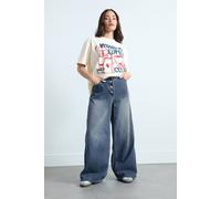 Pixiegirl Petite Button Front Wide Leg Jeans In Mid Blue Mid Blue