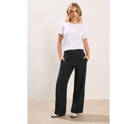 Pixiegirl Petite Button Tab Detail Wide Leg Trousers In Black Black