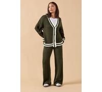 Pixiegirl Petite Cable Knit Trousers In Dark Green Dark Green