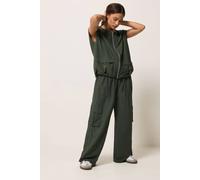 Pixiegirl Petite Cargo Gilet & Wide Leg Trousers Set In Dark Green Dark Green
