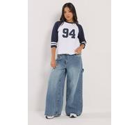 Pixiegirl Petite Carpenter Wide Leg Jeans In Mid Blue Mid Blue 12S
