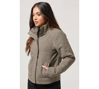 Pixiegirl Petite Check Funnel Neck Coat In Brown Brown 16
