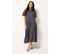 Pixiegirl Petite Check Midi Dress In Mid Navy Mid Navy