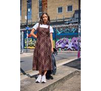 Pixiegirl Petite Check Pinafore Midi Dress In Burgundy Burgundy 12