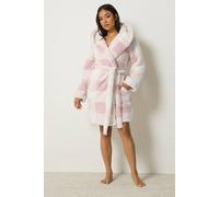 Pixiegirl Petite Check Print Hooded Dressing Gown In Pink Pink