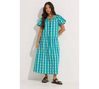 Pixiegirl Petite Check Tie Neck Maxi Dress In Teal Teal 16