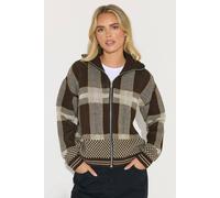 Pixiegirl Petite Check Zip Cardigan In Chocolate Chocolate 16-18