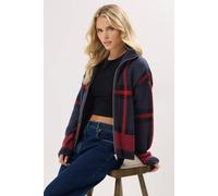 Pixiegirl Petite Check Zip Cardigan In Dark Blue Dark Blue 16-18