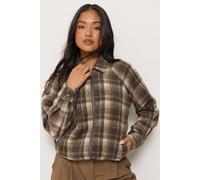 Pixiegirl Petite Checkered Bomber Jacket In Light Brown Light Brown