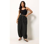 Pixiegirl Petite Cheesecloth Balloon Trousers In Black Black