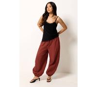 Pixiegirl Petite Cheesecloth Balloon Trousers In Maroon Maroon