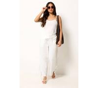 Pixiegirl Petite Cheesecloth Wide Leg Trousers In White White