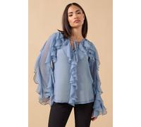 Pixiegirl Petite Chiffon Frill Blouse In Blue Blue 10