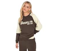 PixieGirl Petite Chocolate Brown Brooklyn Slogan Sweatshirt Petite