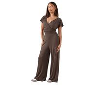 PixieGirl Petite Chocolate Brown Wrap Wide Leg Jumpsuit Petite