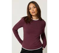 Pixiegirl Petite Contrast T-Shirt In Burgundy Burgundy