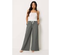 Pixiegirl Petite Contrast Waist Wide Leg Trousers In Dark Grey Dark Grey