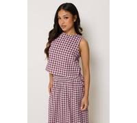 Pixiegirl Petite Cotton Gingham Top In Burgundy Burgundy