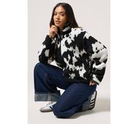Pixiegirl Petite Cow Print Zip Fleece Jacket In Black Black 16