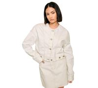 PixieGirl Petite Cream Denim Contrast Stitch Collarless Jacket Petite