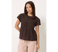 Pixiegirl Petite Crochet Crinkle Top In Chocolate Chocolate