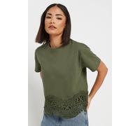 Pixiegirl Petite Crochet Hem T-Shirt In Light Khaki Light Khaki 8