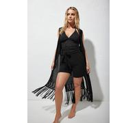 Pixiegirl Petite Crochet Longline Waistcoat In Black Black 6-8