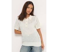 Pixiegirl Petite Crochet Polo Top In Ivory Ivory 12-14
