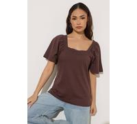 Pixiegirl Petite Crochet Trim Flutter Sleeve T-Shirt In Chocolate Chocolate 8