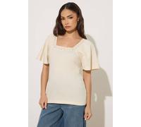 Pixiegirl Petite Crochet Trim Flutter Sleeve T-Shirt In Ivory Ivory 12