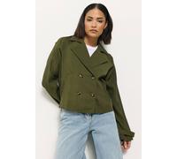 Pixiegirl Petite Cropped Trench Coat In Green Green 10