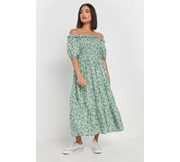 Pixiegirl Petite Daisy Print Bardot Dress In Light Green Light Green 10
