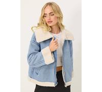 Pixiegirl Petite Denim Borg Jacket In Blue Blue 16