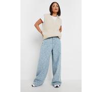 Pixiegirl Petite Denim Leopard Wide Leg Jeans In Blue Blue