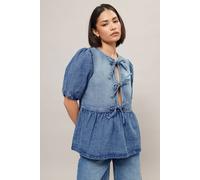Pixiegirl Petite Denim Peplum Top In Blue Blue 10