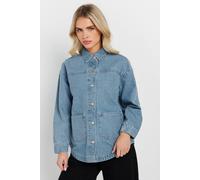 Pixiegirl Petite Denim Shacket In Light Blue Light Blue 16