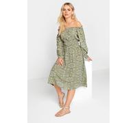 Pixiegirl Petite Ditsy Floral Print Bardot Midi Dress In Green Green 12