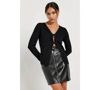 PixieGirl Black Faux Leather Zip Front Mini Skirt Petite