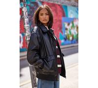 Pixiegirl Petite Faux Leather Trucker Jacket In Black Black 10