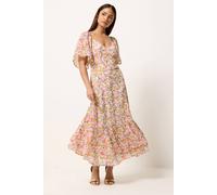 Pixiegirl Petite Floral Chiffon Midi Dress In Pink Pink 14