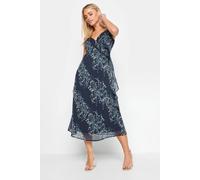 PixieGirl Petite Navy Blue Floral Print Frill Midi Dress Petite