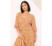 Pixiegirl Petite Floral Puff Sleeve Top In Orange Orange