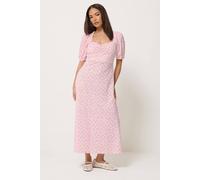 Pixiegirl Petite Floral Ruched Midi Dress In Baby Pink Baby Pink