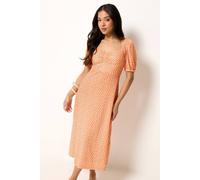 Pixiegirl Petite Floral Ruched Midi Dress In Orange Orange