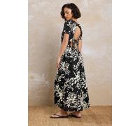 Pixiegirl Petite Floral Tie Back Dress In Black Black